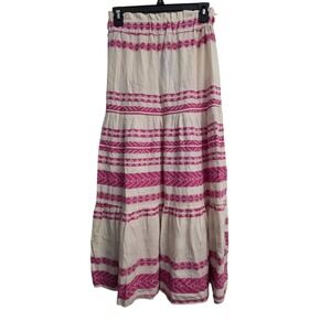 Alba Monti Pink Geometric Tiered Maxi Skirt Made in Italy Cotton Blend Small NWT